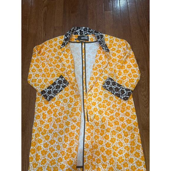 Rare Designer l Love Moschino Bright Orange Floral Unlined Lightweight Coat Sz 4 - Picture 3 of 14